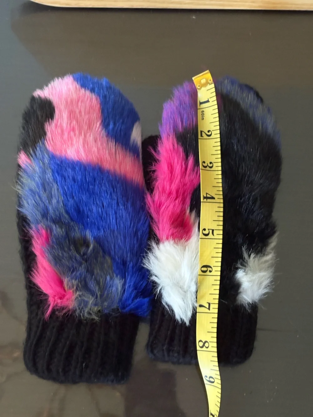 Plush Multicolor Small Pet Toy - Pink, Blue, Black, White Faux Fur